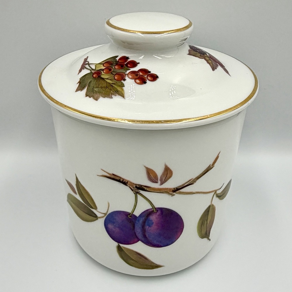 Vintage 1960s Royal Worcester Evesham Gold Lidded 6" Small Canister England